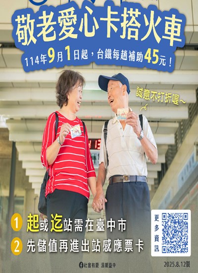 1140812敬老卡0901以後台鐵每趟補助45元